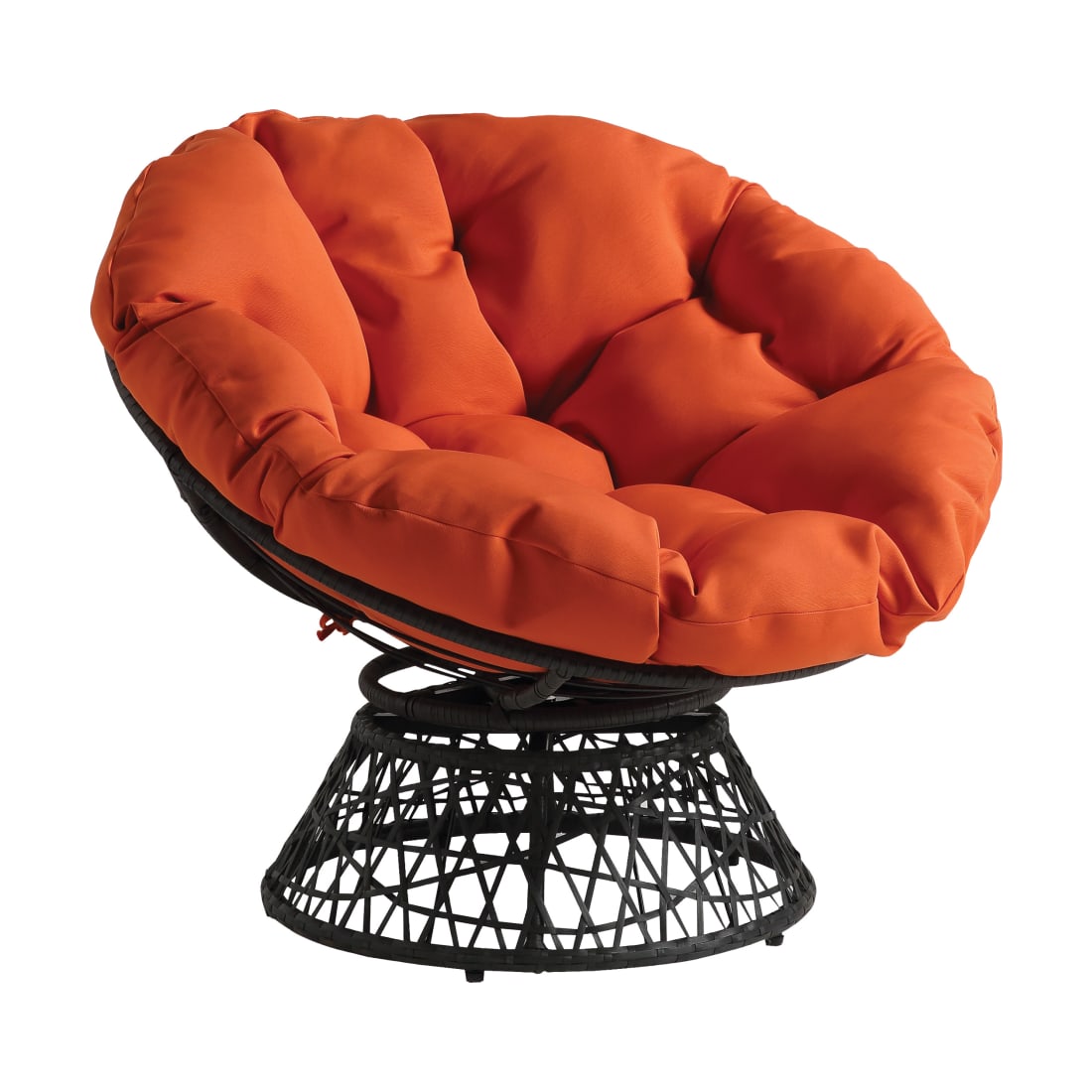 Papasan Chair with Orange cushion and Dark Gray Wicker Wrapped Frame
