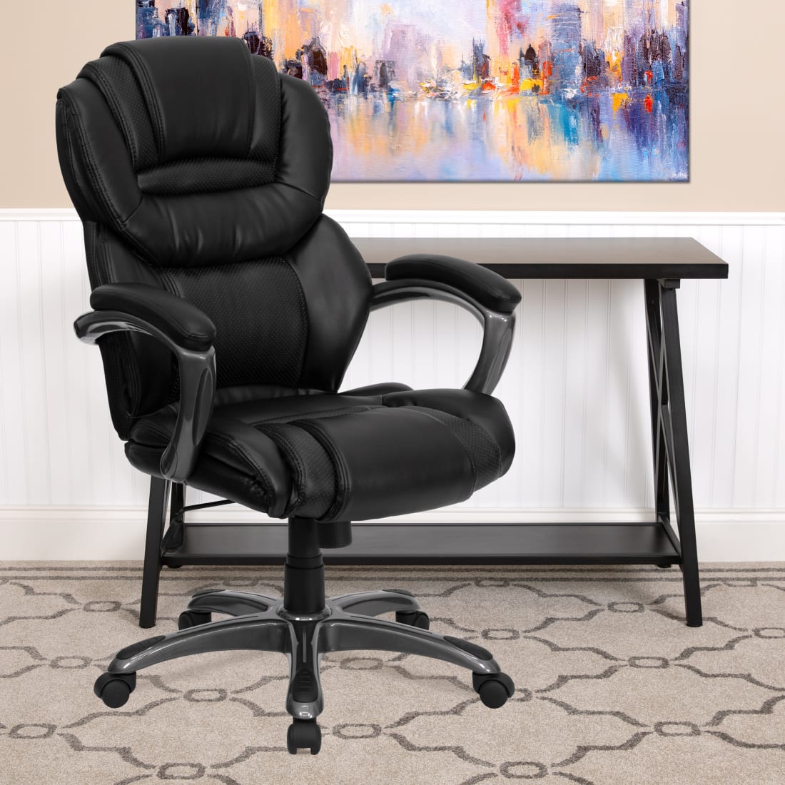 High Back Black LeatherSoft Executive Swivel Ergonomic  Chair with Arms