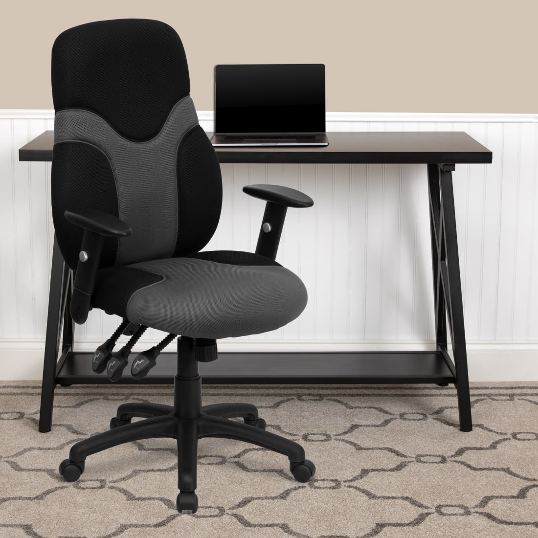 High Back Ergonomic Black and Gray Mesh Swivel Task Office Chair with Adjustable Arms - BT6001GYBKGG