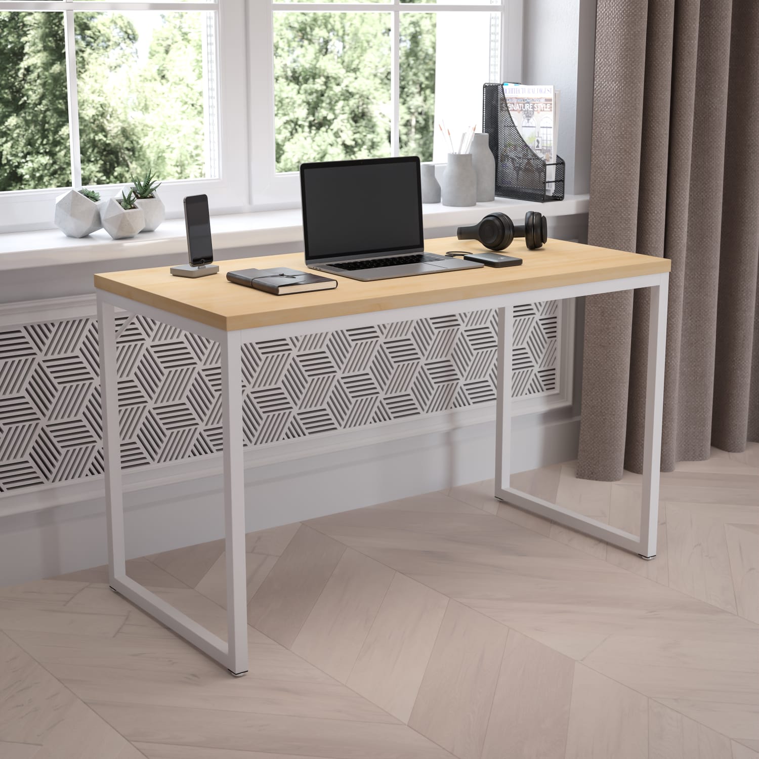 Tiverton Industrial Modern Desk - Commercial Grade Desk- 47” Long (Maple/White)