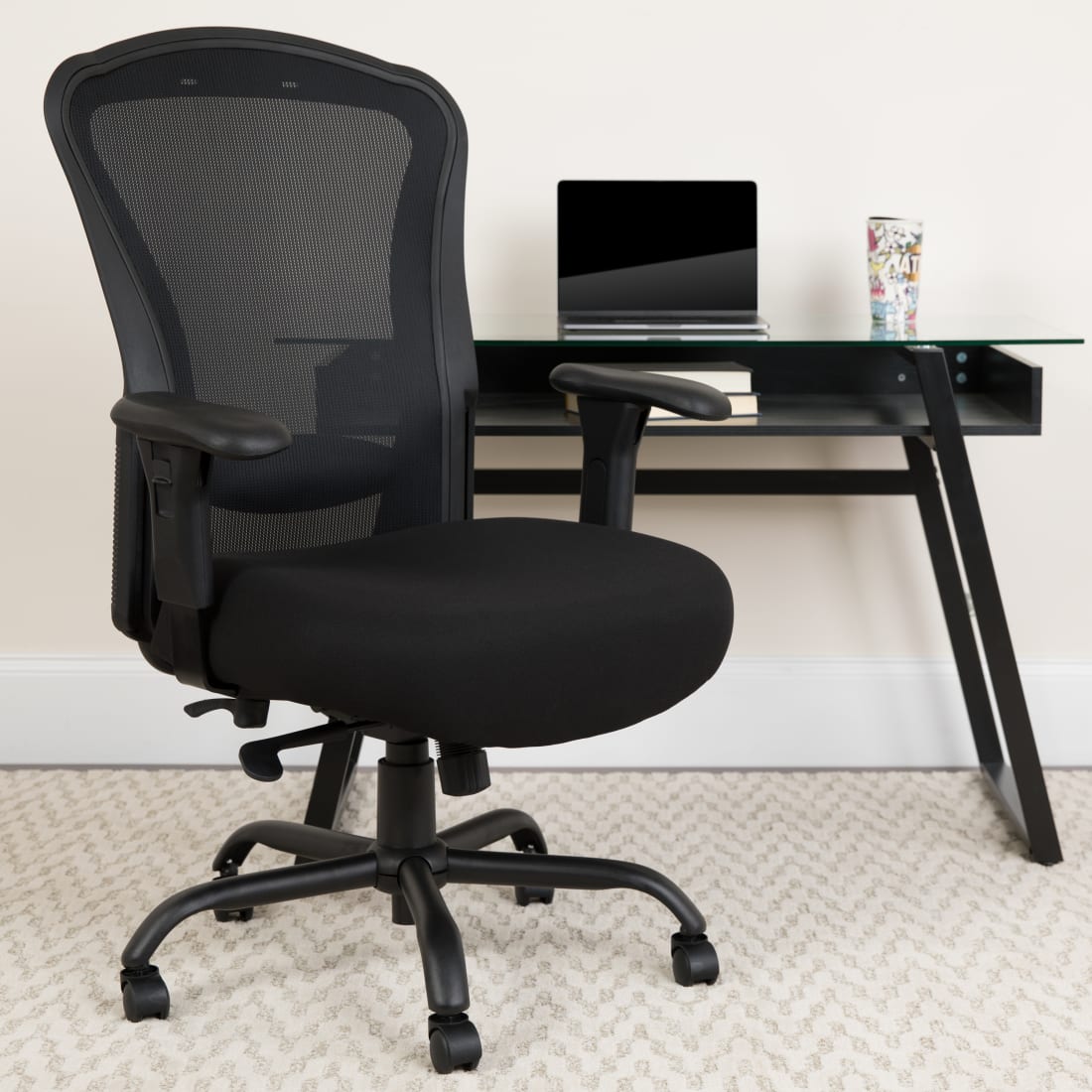 HERCULES Series 24/7 Intensive Use Big & Tall 400 lb. Rated Black Mesh Multifunction Synchro-Tilt Ergonomic Office Chair - LQ3BKGG