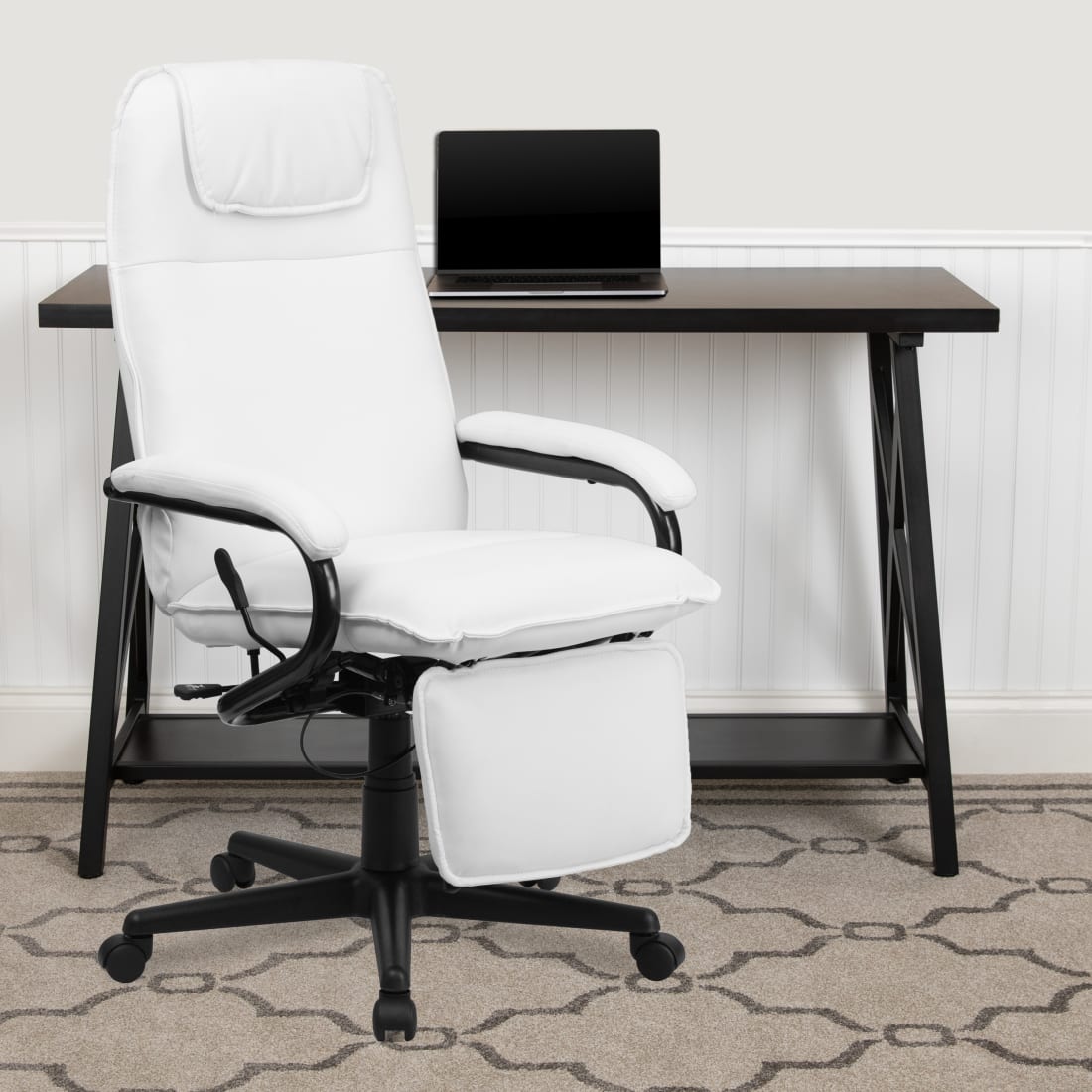 High Back White LeatherSoft Executive Reclining Ergonomic Swivel Office Chair with Arms - BT70172WHGG