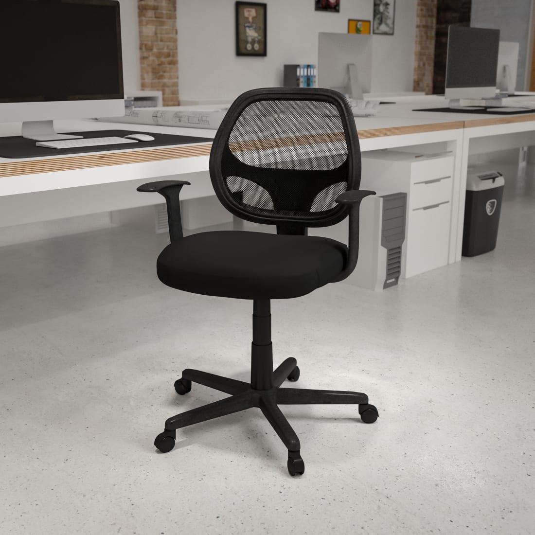 Flash Fundamentals Mid-Back Black Mesh Swivel Ergonomic Task  Chair with Arms, BIFMA Certified