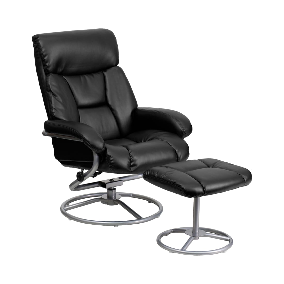 Contemporary Multi-Position Recliner and Ottoman with Metal Base in Black LeatherSoft - BT70230BKCIRGG