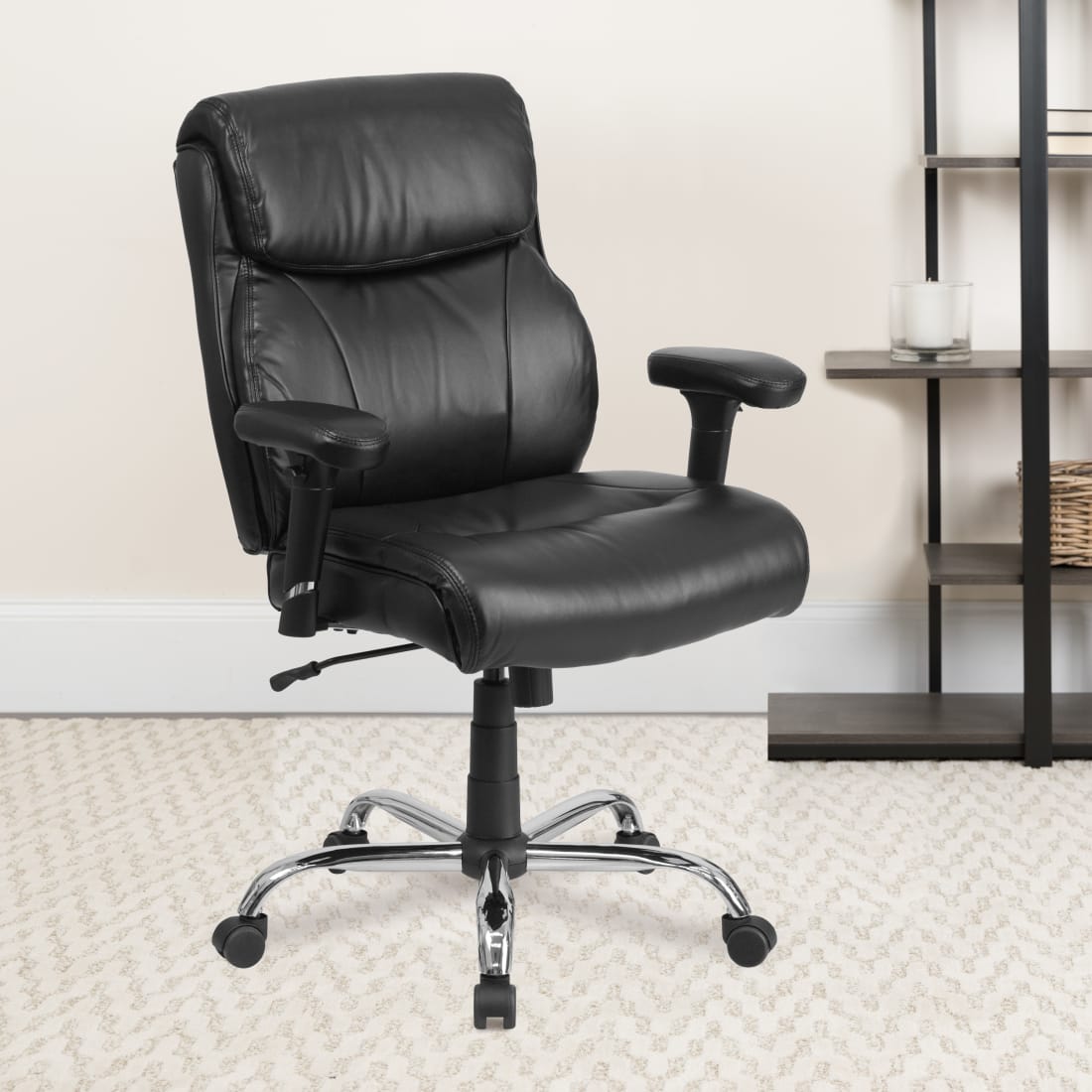 HERCULES Series Big & Tall 400 lb. Rated Black LeatherSoft Ergonomic Task Office Chair with Clean Line Stitching and Arms - GO2031LEAGG