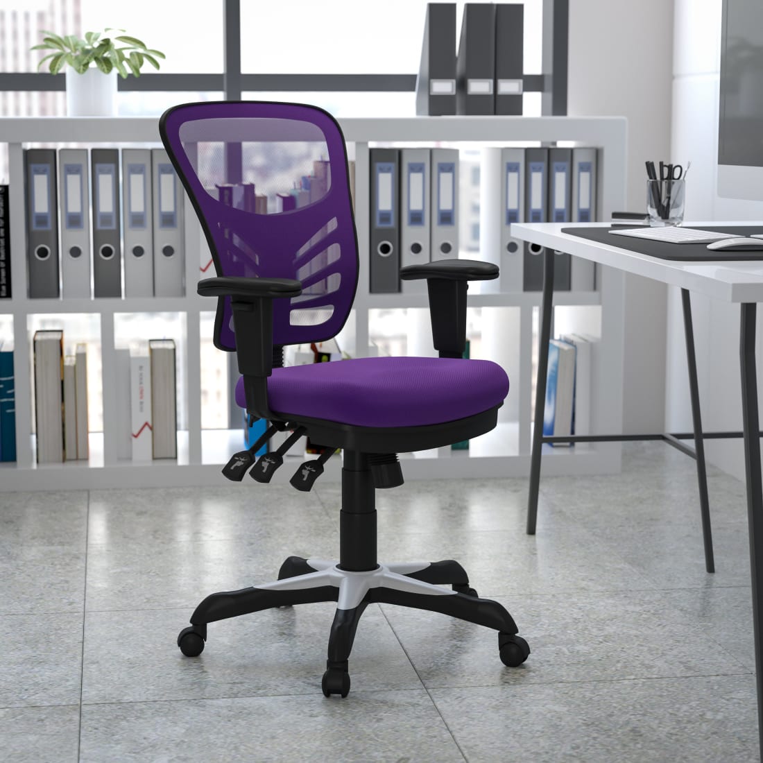 Mid-Back Purple Mesh Multifunction Executive Swivel Ergonomic  Chair with Adjustable Arms