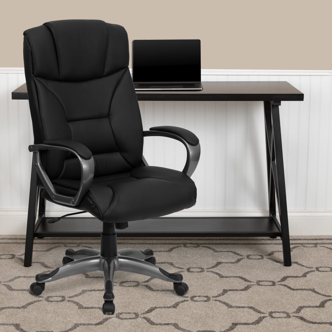 High Back Black LeatherSoft Executive Swivel Office Chair with Arms - BT9177BKGG