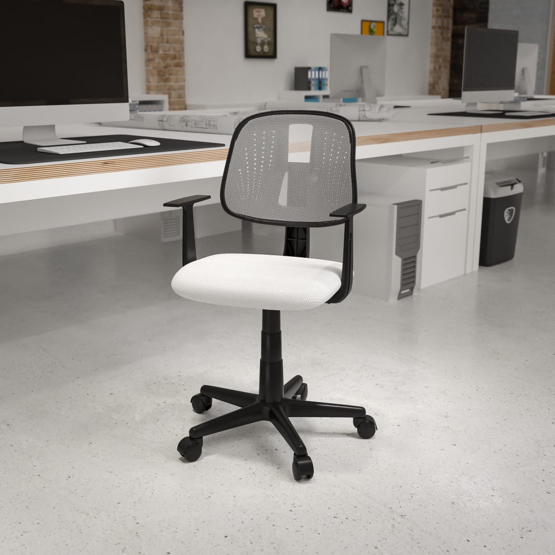 Flash Fundamentals Mid-Back White Mesh Swivel Task  Chair with Pivot Back and Arms, BIFMA Certified