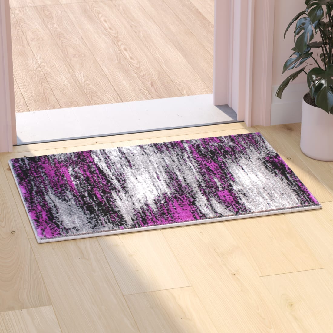 Rylan Collection 2' x 3' Purple Abstract Scraped Area Rug - Olefin Rug with Jute Backing