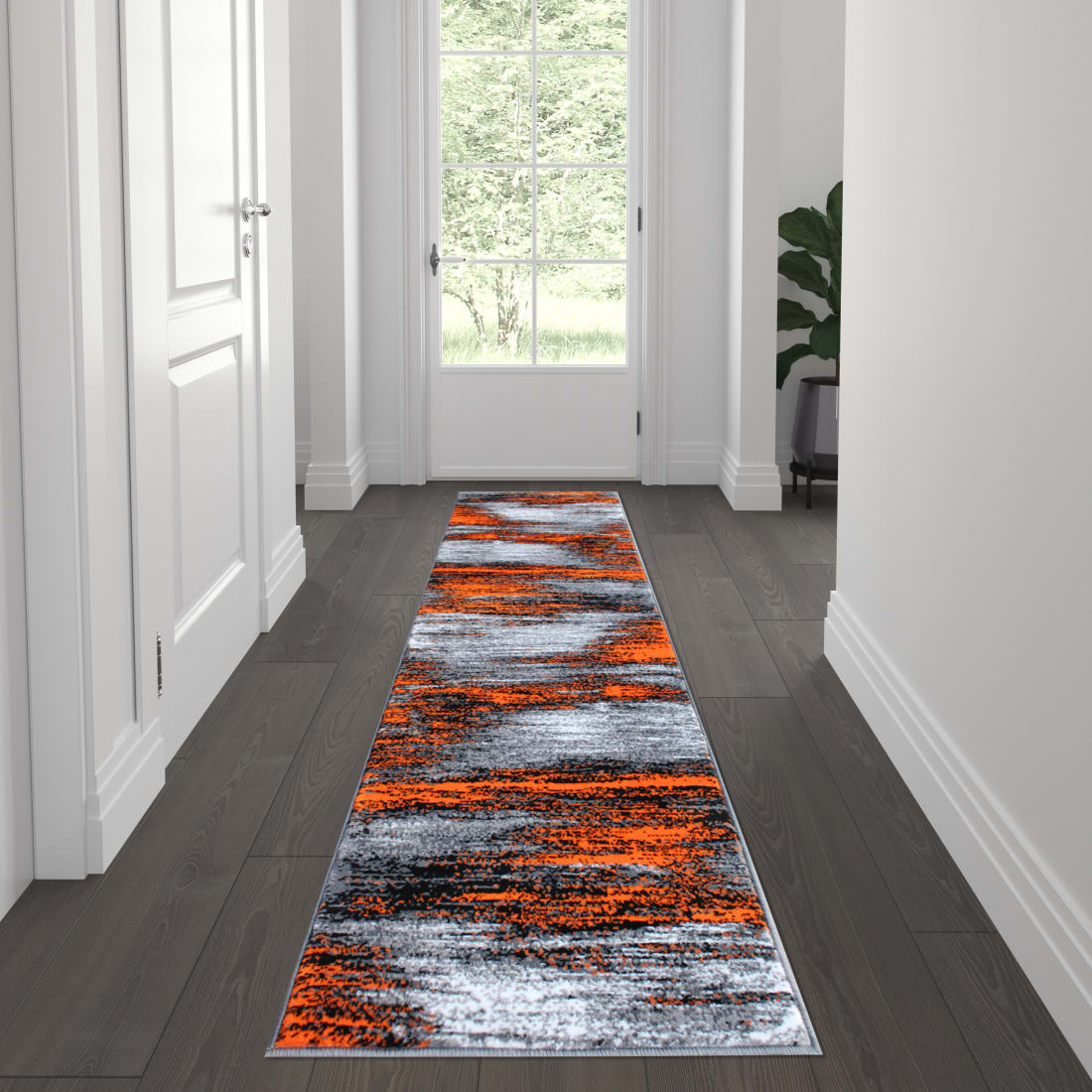 Rylan Collection 2' x 7' Red Abstract Area Rug - Olefin Rug with Jute Backing