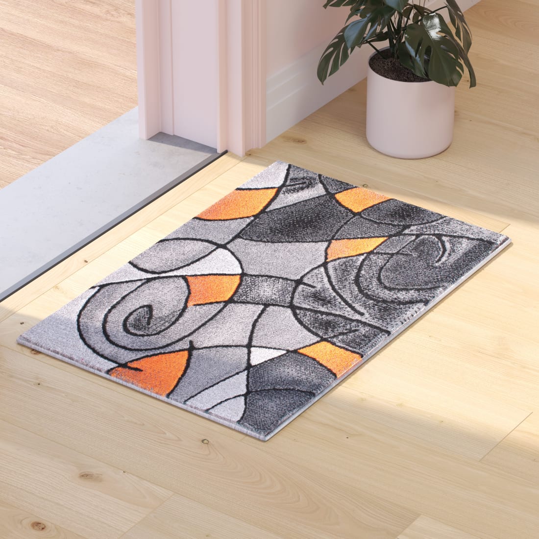 Jubilee Collection 2' x 3' Orange Abstract Pattern Area Rug - Olefin Rug with Jute Backing