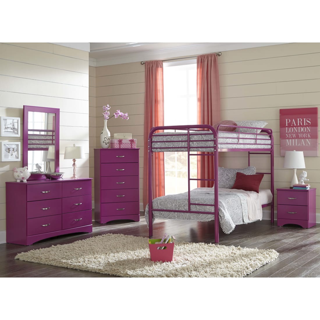 Sutton Collection Twin over Twin Bunkbed in Raspberry