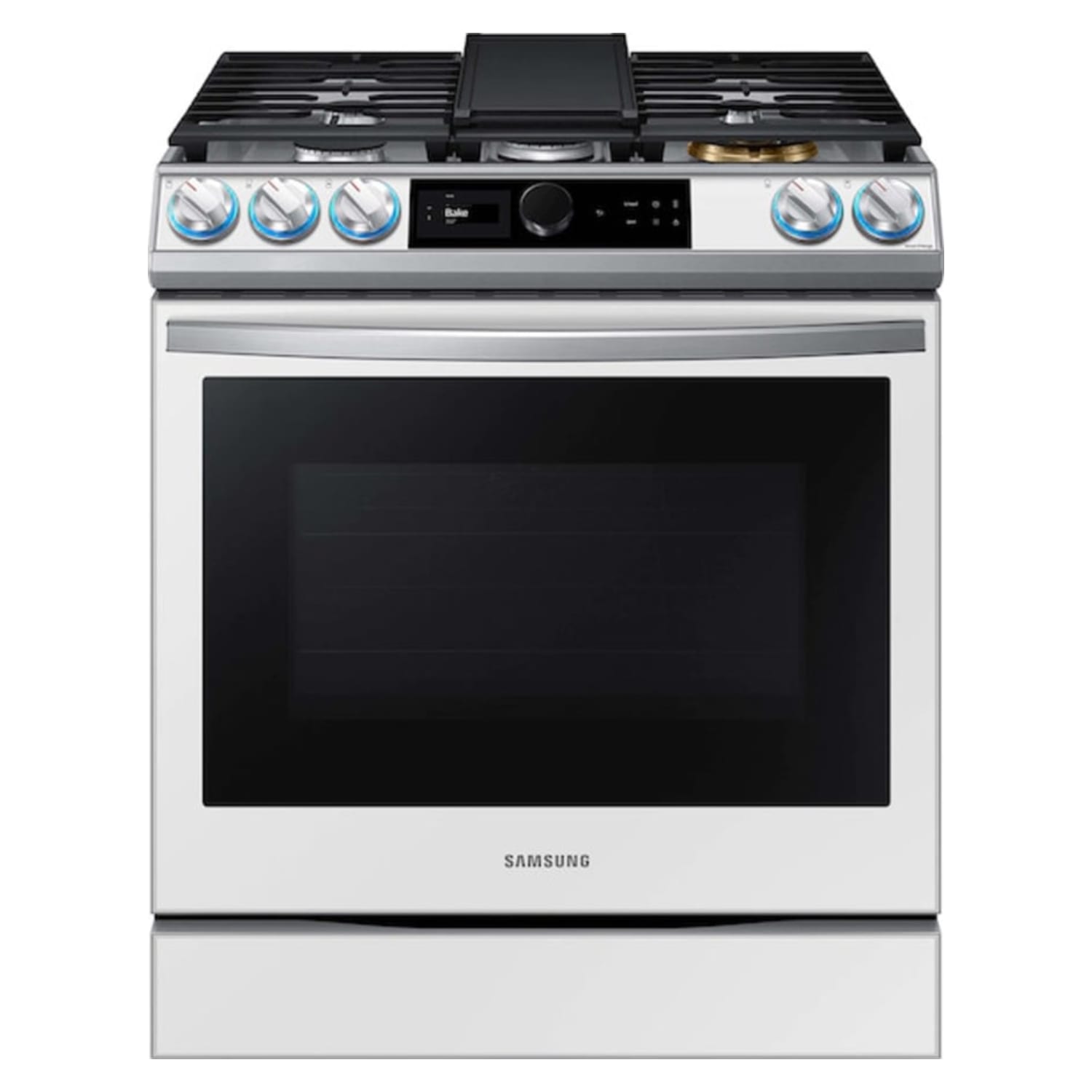 Samsung 6 cu. ft. Bespoke 5-Burner Smart Slide-In Gas Range with Self-Cleaning Convection Oven and Air Fry in White Glass - NX60BB871112