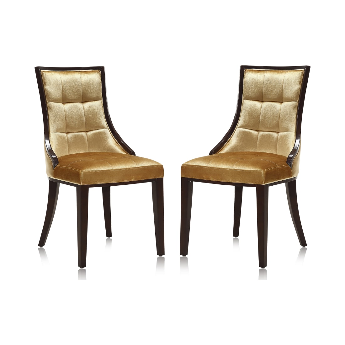 Fifth Avenue Velvet Dining Chair (Set of Two) in Antique Gold and Walnut