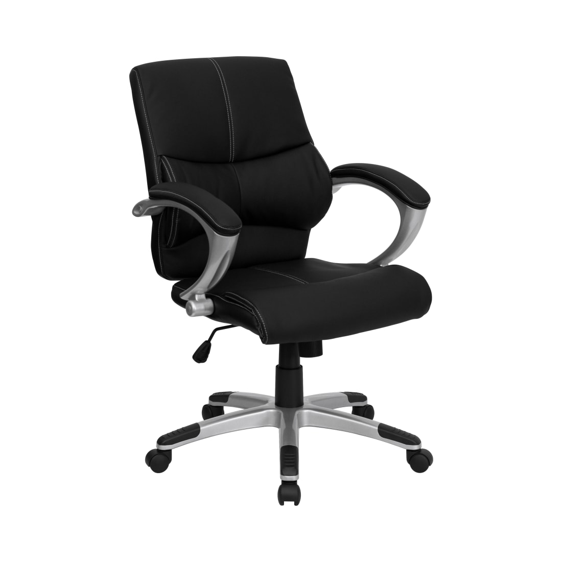 Mid-Back Black LeatherSoft Contemporary Swivel Manager's  Chair with Arms