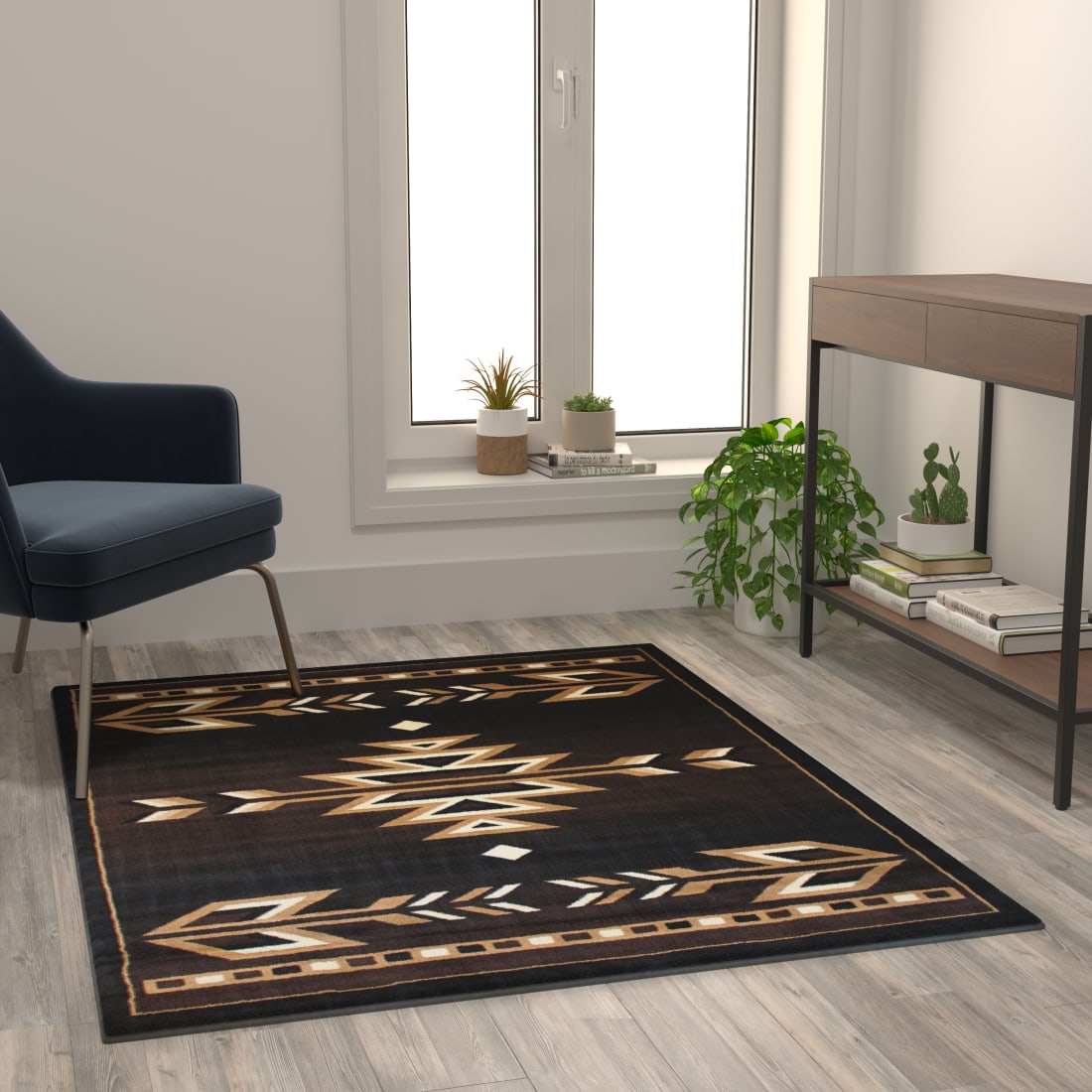 Amado Collection Southwestern 4' x 5' Brown Area Rug - Olefin Accent Rug with Jute Backing