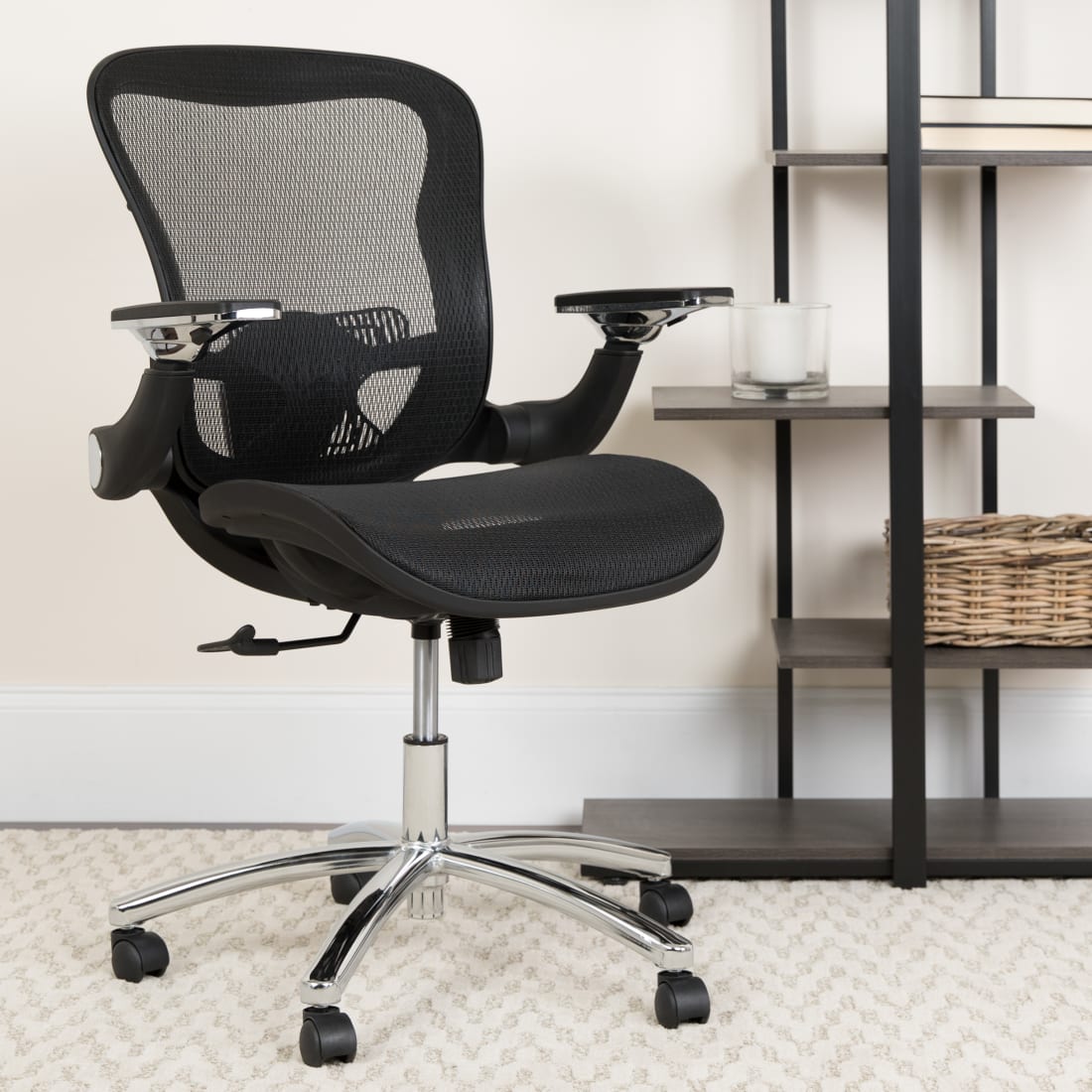 Mid-Back Transparent Black Mesh Executive Swivel Ergonomic  Chair with Synchro-Tilt & Height Adjustable Flip-Up Arms