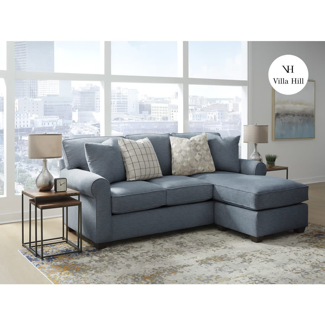 Crestview Rolled Arm Blue Sofa Chaise