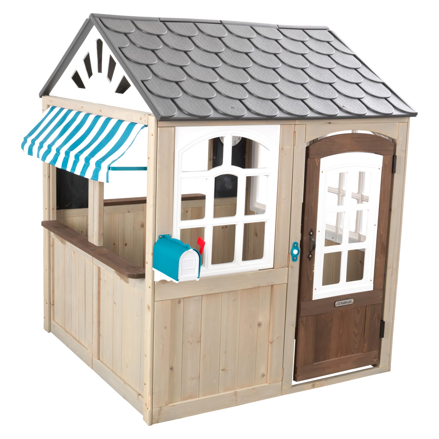 KidKraft Hillcrest Wooden Outdoor Playhouse with EZ Kraft Assembly, Ringing Doorbell and Mailbox