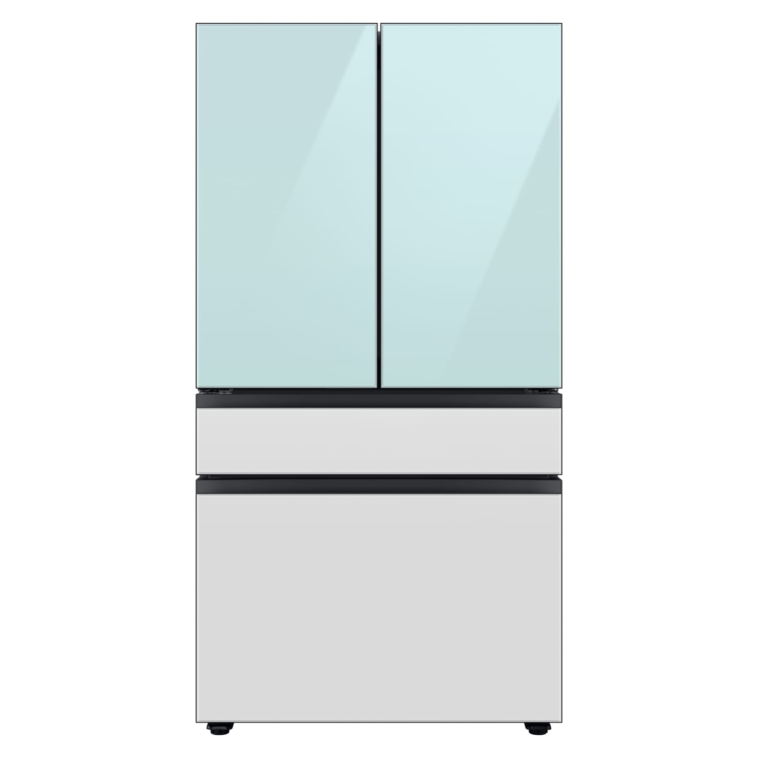Samsung BESPOKE 23 cu. ft. Smart 4-Door French-Door Refrigerator  in Morning Blue Glass Top Panel with White Glass Middle and Bottom Panels
