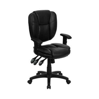 Mid-Back Black Fabric Multifunction Swivel Ergonomic Task Office Chair with  Pillow Top Cushioning and Arms