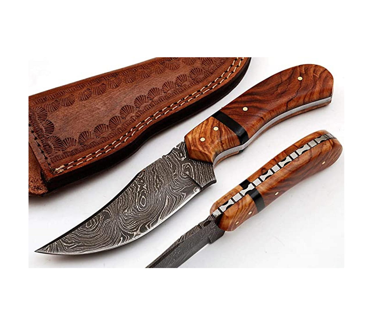 Handmade Damascus Steel Hunting Knife with Leather Sheath