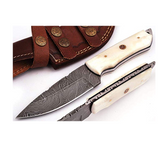 Handmade Damascus Steel Hunting Knife 8.5 Inches Camel Bone with Leather Sheath 