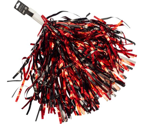 Show your school spirit with this Shimmer Pom! Featuring bright metallic strands in red and black with an easy-to-hold handle. Perfect way to cheer on your team.