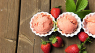 Strawberry ice cream with mint and liquorice