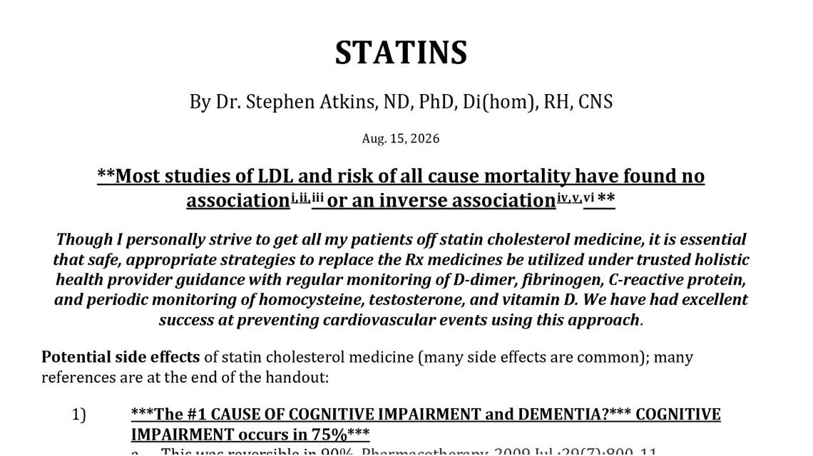 First page of the Statins handout by Dr. Stephen Atkins