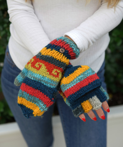 Hooded Knit Wool Gloves