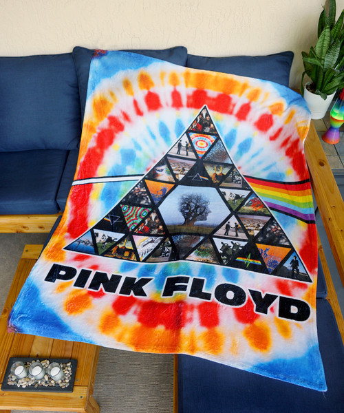 Plush flannel fleece throw blanket with licensed Pink Floyd design.
