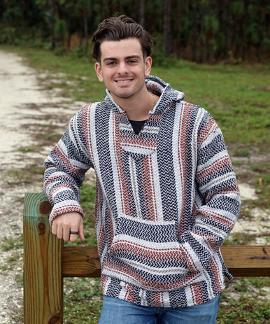 ジャケット・アウター 70s Mexican rug hoodie jacket Drug Rug Hoodie Jacket Blanket Woven Size Medium (Pit 19in) Baja