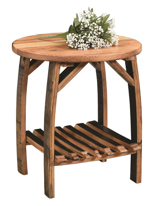 Amish Barrel End Table with Stave Shelf