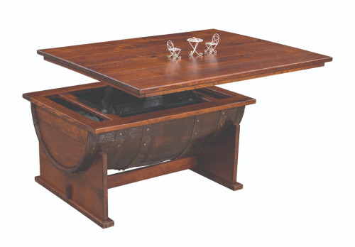 Amish Rustic Half Barrel Coffee Table with Lift Top