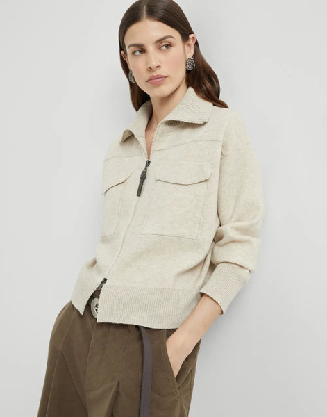 Brunello Cucinelli Women's Cashmere Double Knit Cardigan with Shiny Zipper Pull