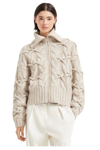 Brunello Cucinelli Women's Crisscross Cable Cardigan in Cashmere Feather Yarn