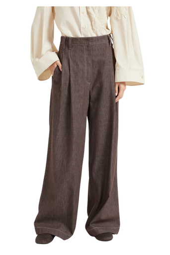 Brunello Cucinelli Women's Denim-effect Twill Smart Wide Trousers With Monili