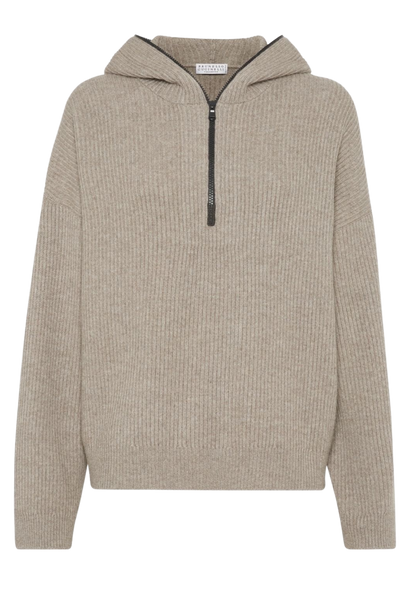 Brunello Cucinelli Women's Hooded Ribbed Knit Cashmere Sweater