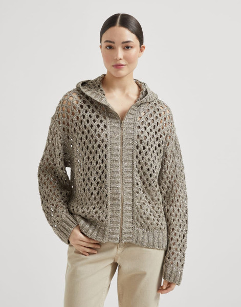Brunello Cucinelli Women's Silk and Linen Dazzling Net Hooded Cardigan