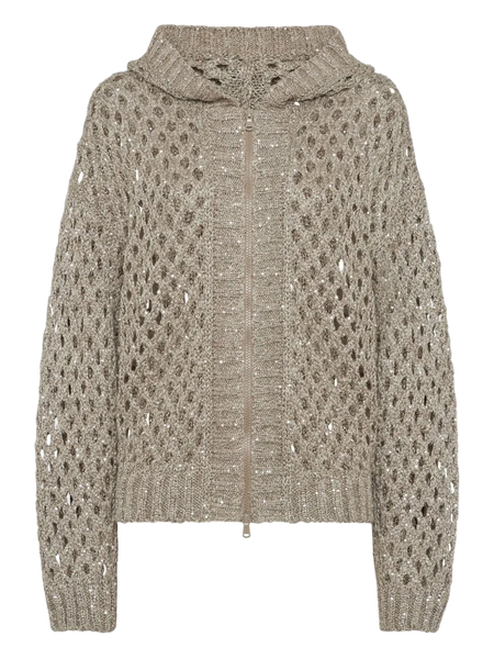 Brunello Cucinelli Women's Silk and Linen Dazzling Net Hooded Cardigan
