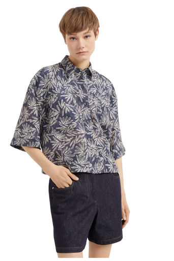 Brunello Cucinelli Women's Silk Fern Print Pongee Shirt with Monili