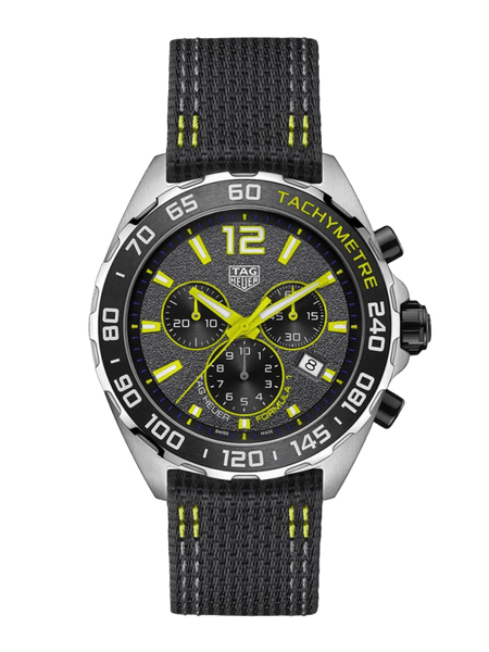 TAG Heuer Formula 1 Chronograph Grey Dial Lime-Yellow Trims Nylon Strap 43mm Men's Watch
