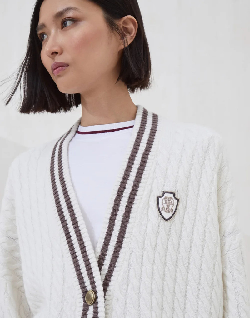 Brunello Cucinelli Women's Cashmere Cable Knit Cardigan with Logo and Metal Buttons - Image 3