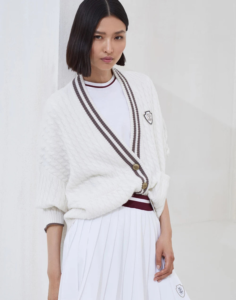 Brunello Cucinelli Women's Cashmere Cable Knit Cardigan with Logo and Metal Buttons - Image 4