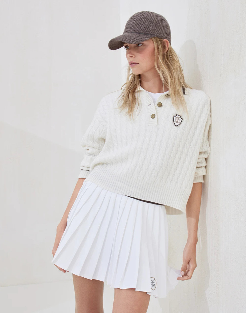 Brunello Cucinelli Women's Cashmere Cable Knit Polo Shirt with Logo and Metal Buttons - Image 4