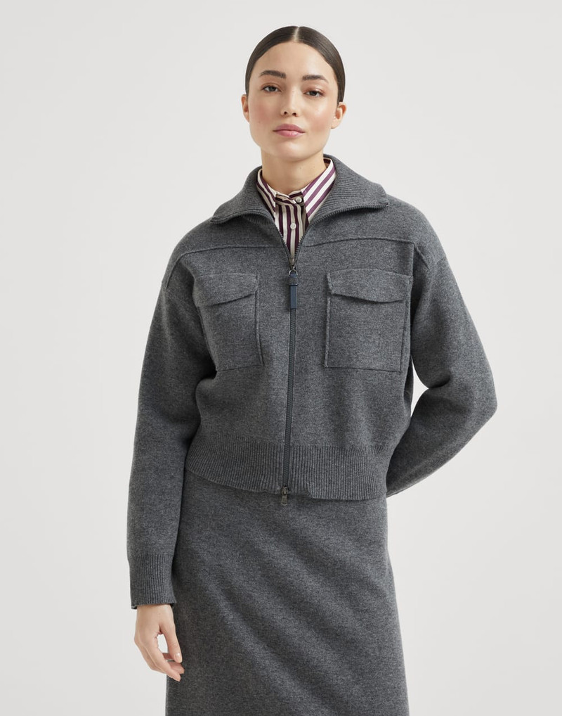 Brunello Cucinelli Women's Cashmere Double Knit Cardigan with Shiny Zipper Pull - Image 6