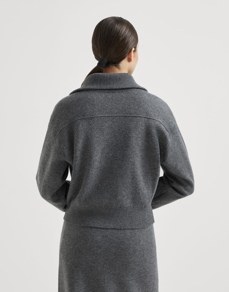 Brunello Cucinelli Women's Cashmere Double Knit Cardigan with Shiny Zipper Pull - Image 8