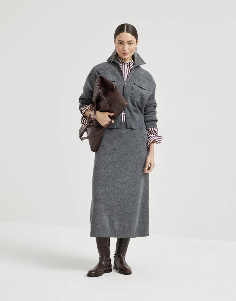 Brunello Cucinelli Women's Cashmere Double Knit Cardigan with Shiny Zipper Pull - Image 9