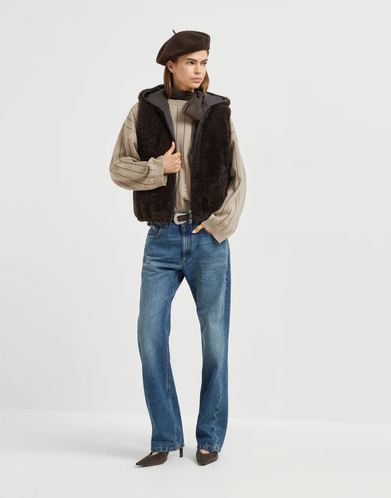 Brunello Cucinelli Women's Cashmere Sweater with Dazzling Chalk Stripe Embroidery - Image 5